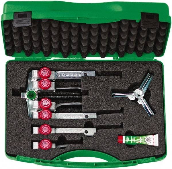 KUKKO - 9 Piece, 5 Ton Capacity, 1-7/16 to 3-9/16" Spread, Multi-Purpose Puller Set - 1 Bolt, 6 Jaws, 9" OAL, 8" Reach - Caliber Tooling