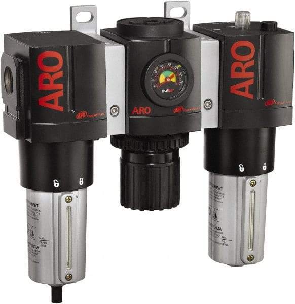 ARO/Ingersoll-Rand - 1" NPT Port Heavy Duty 3 Piece Filter-Regulator-Lubricator FRL Unit - Metal Bowl, 215 SCFM, 250 Max psi, 10.75" High x 11.102" Long, Manual Drain - Caliber Tooling