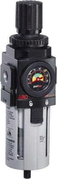 ARO/Ingersoll-Rand - 1/2" NPT Port Standard 1 Piece Filter/Regulator FRL Unit - Polycarbonate Bowl, 172 SCFM, 150 Max psi, 10.787" High x 2.756" Long, Automatic Drain - Caliber Tooling