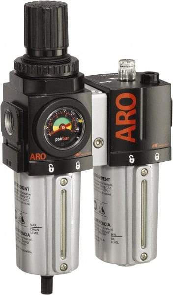 ARO/Ingersoll-Rand - 3/4" NPT Port Standard 2 Piece Filter/Regulator-Lubricator FRL Unit - Metal Bowl, 142 SCFM, 250 Max psi, 7.9" High x 5.724" Long, Manual Drain - Caliber Tooling