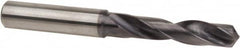 Accupro - 13/32" 140° Spiral Flute Solid Carbide Screw Machine Drill Bit - TiAlN Finish, Right Hand Cut, 2.067" Flute Length, 4.567" OAL, Special Type Point, Straight Shank, Through Coolant - Caliber Tooling