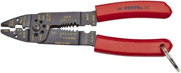 Proto - 22 to 10 AWG Capacity Tethered Wire Stripper/Crimper - 8-1/2" OAL - Caliber Tooling