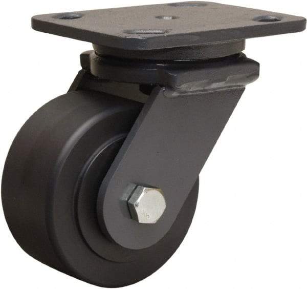 Hamilton - 4" Diam x 2" Wide x 5-5/8" OAH Top Plate Mount Swivel Caster - Nylon, 2,000 Lb Capacity, Sealed Precision Ball Bearing, 4 x 5" Plate - Caliber Tooling