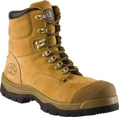 OLIVER - Men's Size 8 Medium Width Steel Work Boot - Wheat, Leather Upper, Rubber Outsole, 6" High, Non-Slip - Caliber Tooling