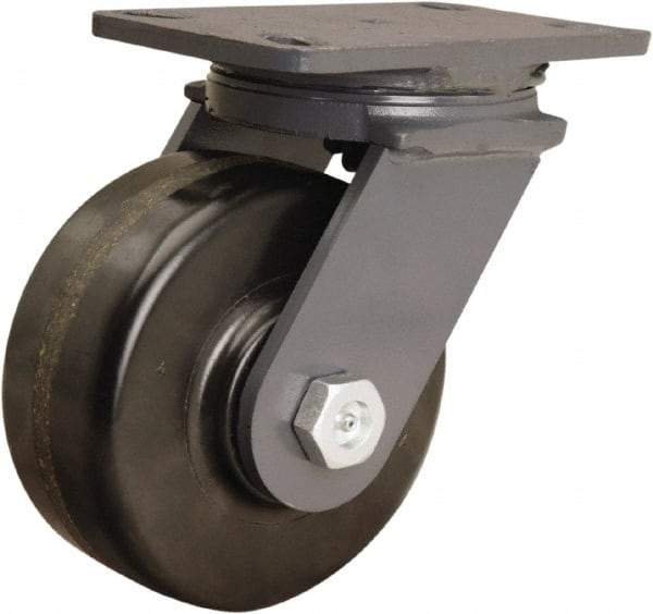 Hamilton - 6" Diam x 2-1/2" Wide x 7-3/4" OAH Top Plate Mount Swivel Caster - Phenolic, 1,800 Lb Capacity, Tapered Roller Bearing, 4-1/2 x 6-1/2" Plate - Caliber Tooling