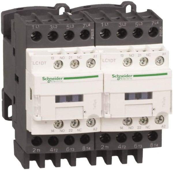 Schneider Electric - 4 Pole, 120 Coil VAC at 50/60 Hz, 32 Amp at 440 VAC, Reversible IEC Contactor - Bureau Veritas, CCC, CSA, CSA C22.2 No. 14, DNV, EN/IEC 60947-4-1, EN/IEC 60947-5-1, GL, GOST, LROS, RINA, RoHS Compliant, UL 508, UL Listed - Caliber Tooling