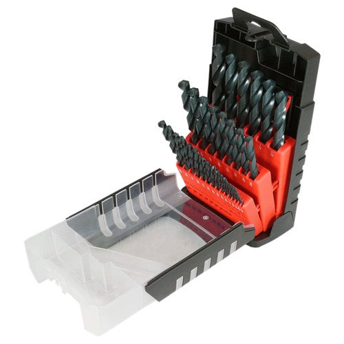 ‎1/16-1/2 RHS / RHC HSS 118 Degree Radial Point General Purpose Jobber Length Drill Set - Steam Oxide - Exact Industrial Supply