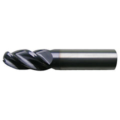 ‎3/8″ Dia. × 3/8″ Shank × 7/8″ DOC × 2-1/2″ OAL, Carbide Bright, Spiral , 4 Flute, CW Helix, Round, Ballnose End Mill - Exact Industrial Supply