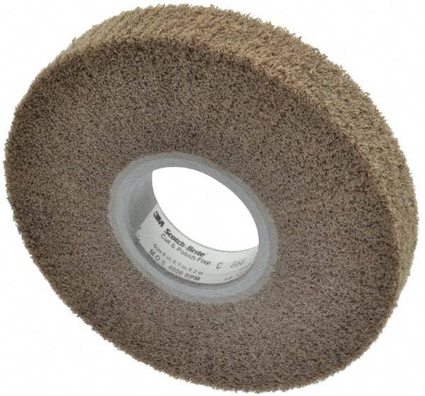 3M - 6" Diam Aluminum Oxide Cutting, Polishing Flap Wheel - 2" Hole, 1" Wide, Density 5, Nonwoven, Medium Grade, 4,000 Max RPM - Caliber Tooling