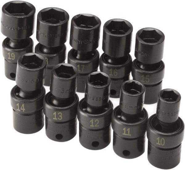 SK - 10 Piece 3/8" Drive Standard Impact Socket Set - 6 Points, 10 to 19mm, Metric Measurement Standard - Caliber Tooling