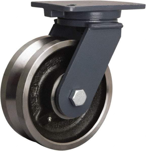 Hamilton - 8" Diam x 3" Wide, Forged Steel Swivel Caster - 4,000 Lb Capacity, Top Plate Mount, 5-1/4" x 7-1/4" Plate, Straight Roller Bearing - Caliber Tooling