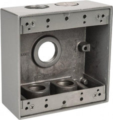 Thomas & Betts - 2 Gang, (5) 3/4" Knockouts, Aluminum Square Outlet Box - 4-9/16" Overall Height x 4-5/8" Overall Width x 2-1/16" Overall Depth, Weather Resistant - Caliber Tooling