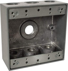 Thomas & Betts - 2 Gang, (7) 1/2" Knockouts, Aluminum Square Outlet Box - 4-9/16" Overall Height x 4-5/8" Overall Width x 2-1/16" Overall Depth, Weather Resistant - Caliber Tooling