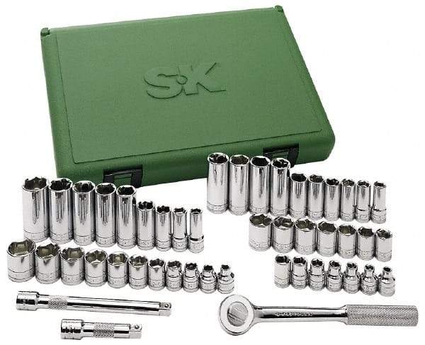 SK - 47 Piece 3/8" Drive Deep Well Socket Set - 6, 12 Points, 1/4" to 7/8" (6mm to 19mm) Range, Inch/Metric Measurement Standard - Caliber Tooling