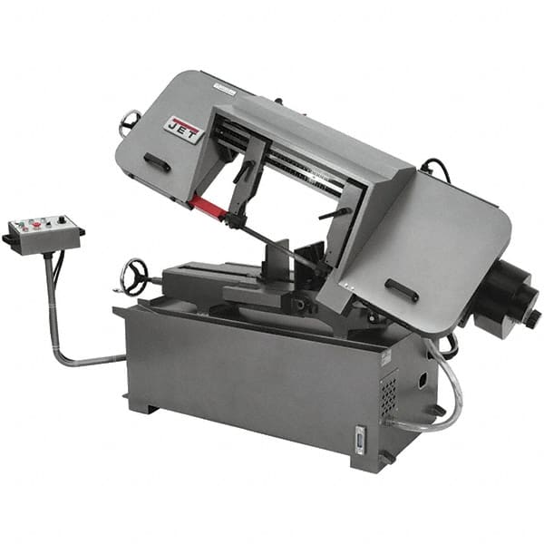 Jet - 10 x 16" Max Capacity, Semi-Automatic Variable Speed Pulley Horizontal Bandsaw - 100 to 350 SFPM Blade Speed, 230/460 Volts, 45°, 2 hp, 3 Phase - Caliber Tooling