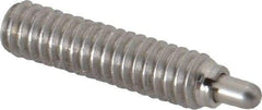 Vlier - 1/4-20, 1" Thread Length, 3/16" Plunger Projection, Stainless Steel Threaded Spring Plunger - 0.117 - 0.118" Max Plunger Diam, 1" Plunger Length, 1 Lb Init End Force, 4 Lb Final End Force - Caliber Tooling