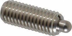 Vlier - 1/2-13, 1-1/4" Thread Length, 1/4" Plunger Projection, Stainless Steel Threaded Spring Plunger - 0.247 - 1/4" Max Plunger Diam, 1-1/4" Plunger Length, 2.7 Lb Init End Force, 9.3 Lb Final End Force - Caliber Tooling