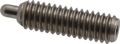 Vlier - 5/16-18, 1" Thread Length, 3/16" Plunger Projection, Stainless Steel Threaded Spring Plunger - 0.133 - 0.135" Max Plunger Diam, 1" Plunger Length, 3 Lb Init End Force, 15 Lb Final End Force, 0.093" Hex - Caliber Tooling