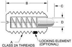 Vlier - 8-36, 7/16" Thread Length, 0.052" Plunger Projection, Stainless Steel Threaded Spring Plunger - 0.07" Max Plunger Diam, 0.437" Plunger Length, 1.5 Lb Init End Force, 4.75 Lb Final End Force - Caliber Tooling