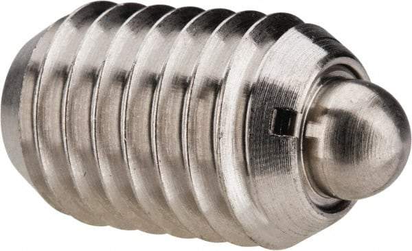 Vlier - 1/2-13, 3/4" Thread Length, 0.151" Plunger Projection, Stainless Steel Threaded Spring Plunger - 1/4" Max Plunger Diam, 0.75" Plunger Length, 1.75 Lb Init End Force, 5.5 Lb Final End Force - Caliber Tooling