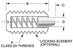 Vlier - 5/8-11, 1-1/16" Thread Length, 0.215" Plunger Projection, Stainless Steel Threaded Spring Plunger - 0.31" Max Plunger Diam, 1.062" Plunger Length, 7 Lb Init End Force, 50 Lb Final End Force - Caliber Tooling