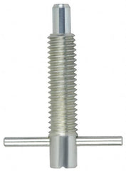 Vlier - M10x1.5 Thread, 2" Body Length, 3/8" Plunger Projection, 0.23" Plunger Diam, Stainless Steel, Locking T Handle Plunger - 1.2" Thread Length, 1-1/2" Handle Length, 1.7" Plunger Length, 2 Lb Initial End Force, 4 Lb Final End Force, - Caliber Tooling