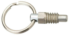 Vlier - 1/2-13, 0.41" Thread Length, 0.31" Plunger Diam, 0.38" Plunger Projection, 1 Lb Init to 4 Lb Final End Force, Stainless Steel Pull Ring Plunger - 0.56" Len Under Head, 0.81" Body Len, 1" Ring Diam, 1.06" Plunger Len, 1/2" Hex, 1/4" Head Height - Caliber Tooling