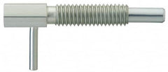 Vlier - M12x1.75, 1.11" Thread Length, 7mm Plunger Diam, 4.5 N Init to 22.3 N Final End Force, Steel Locking L Handle Plunger - 54mm Body Length, 32mm Length Under Head, Locking Element, 19mm Plunger Projection - Caliber Tooling