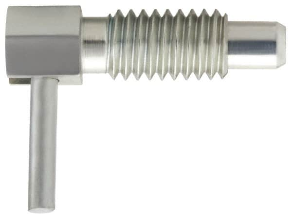 Vlier - 1/2-13, 0.85" Thread Length, 0.31" Plunger Diam, 0.5 Lb Init to 2 Lb Final End Force, Stainless Steel Locking L Handle Plunger - 1-1/2" Body Length, 1" Length Under Head, 0.4" Plunger Projection - Caliber Tooling