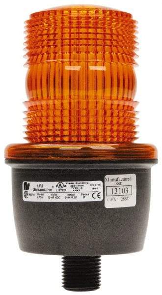 Federal Signal Corp - 12 to 48 VDC, 4X NEMA Rated, Strobe Tube, Amber, Low Profile Mini Strobe Light - 65 to 95 Flashes per min, 1/2 Inch Pipe, 3-1/8 Inch Diameter, 5.8 Inch High, IP66 Ingress Rating, Pipe Mount - Caliber Tooling