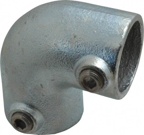 PRO-SAFE - 1-1/2" Pipe, 90° Elbow, Malleable Iron Elbow Pipe Rail Fitting - Galvanized Finish - Caliber Tooling