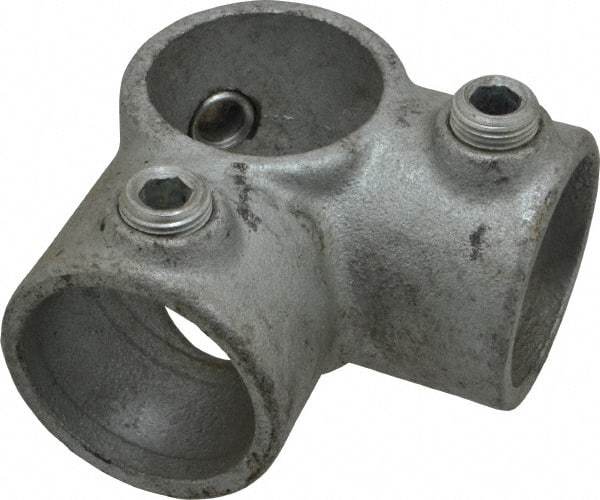 PRO-SAFE - 1-1/4" Pipe, Two Socket Tee, Malleable Iron Tee Pipe Rail Fitting - Galvanized Finish - Caliber Tooling