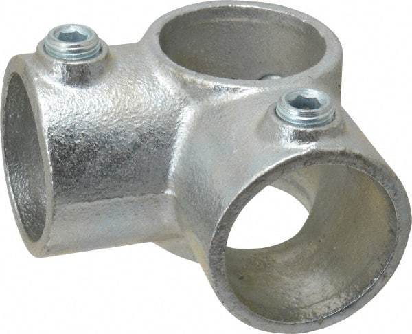 PRO-SAFE - 1-1/2" Pipe, Two Socket Tee, Malleable Iron Tee Pipe Rail Fitting - Galvanized Finish - Caliber Tooling