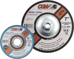 Camel Grinding Wheels - 24 Grit, 5" Wheel Diam, 1/4" Wheel Thickness, Type 27 Depressed Center Wheel - Coarse Grade, Aluminum Oxide, Resinoid Bond, 12,250 Max RPM - Caliber Tooling