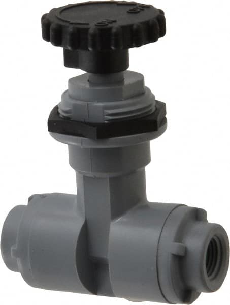 Specialty Mfr - 1/8" Pipe, Inline Needle Valve - PTFE Seal, FNPT x FNPT Ends, PVC Valve, 125 Max psi - Caliber Tooling