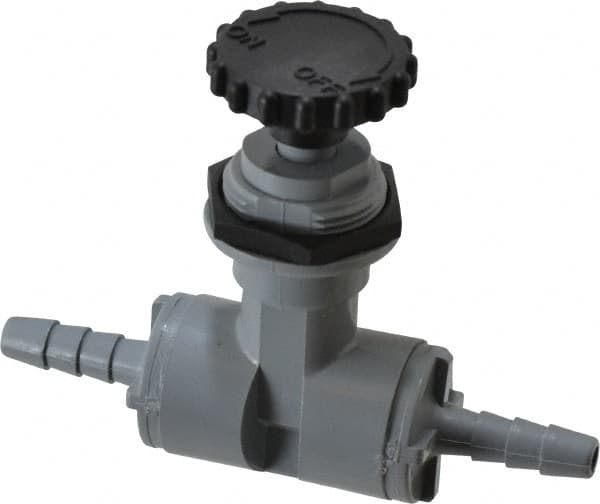 Specialty Mfr - 1/4" Pipe, Inline Needle Valve - EPDM Seal, Barbed x Barbed Ends, PVC Valve, 125 Max psi - Caliber Tooling