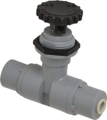 Specialty Mfr - 1/4" Pipe, Inline Needle Valve - EPDM Seal, Push To Connect x Push To Connect Ends, PVC Valve, 125 Max psi - Caliber Tooling