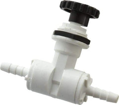 Specialty Mfr - 1/4" Pipe, Inline Needle Valve - PTFE Seal, Barbed x Barbed Ends, Polypropylene Valve, 125 Max psi - Caliber Tooling