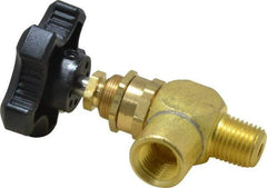 Specialty Mfr - 1/4" Pipe, Angled Needle Valve - MNPT x FNPT Ends, Brass Valve, 500 Max psi - Caliber Tooling