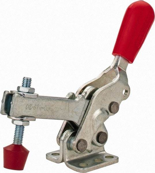 De-Sta-Co - 600 Lb Holding Capacity, Vertical Handle, Manual Hold Down Toggle Clamp - 66° Handle Movement, 75° Bar Opening, U-Bar, Flanged Base, Electro-Plated Zinc, Carbon Steel - Caliber Tooling