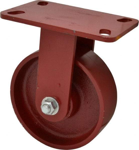 Hamilton - 6" Diam x 2" Wide x 7-3/4" OAH Top Plate Mount Rigid Caster - Cast Iron, 1,400 Lb Capacity, Roller Bearing, 4-1/2 x 6-1/2" Plate - Caliber Tooling