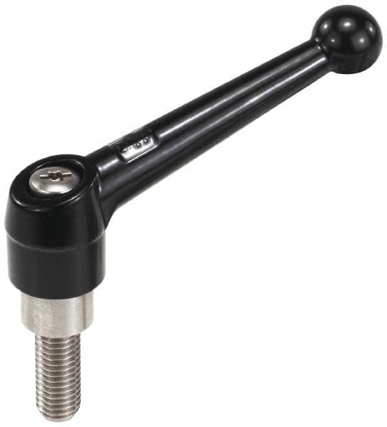 KIPP - 3/8-16, 0.71" Hub Diam, Zinc Die Cast (Stainless Steel Components) Threaded Stud Adjustable Clamping Lever - 1.57" Stud Length, 2.87" OAL, 1.79" High - Caliber Tooling