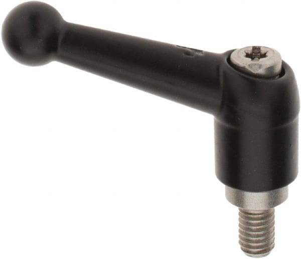 KIPP - M6 x 1.0, 13mm Hub Diam, Zinc Die Cast (Stainless Steel Components) Metric Threaded Stud Adjustable Clamping Lever - 0.39" Stud Length, 46mm OAL, 32.5mm High - Caliber Tooling