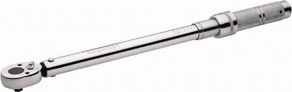 Paramount - 3/8" Drive Micrometer Type Ratchet Head Torque Wrench - 33.9 N/m to 142 N/m Torque, 16-1/2" OAL, 1/2 Ft/Lb Graduation - Caliber Tooling