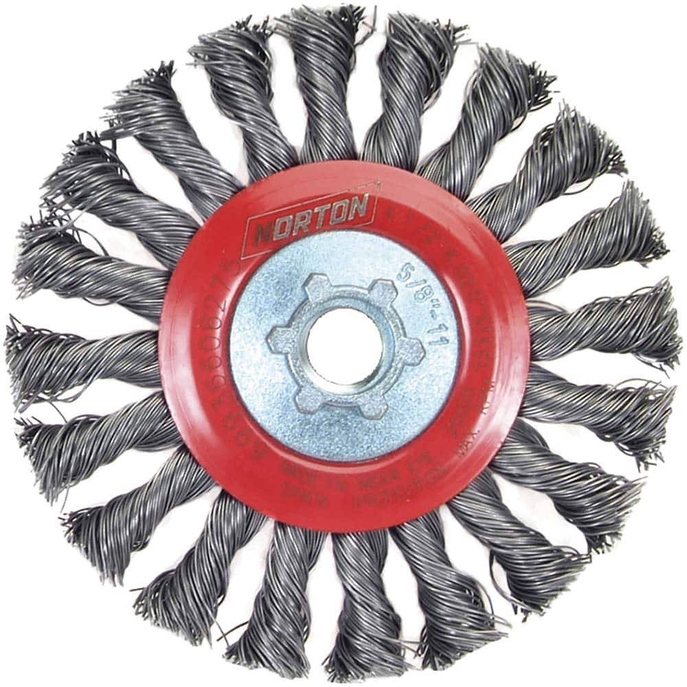 Norton - 4-1/2" OD, 5/8-11 Arbor Hole, Knotted Carbon Wheel Brush - Caliber Tooling