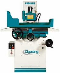 Clausing - 18 Inch Long x 8 Inch Wide Table, 3 Phase, Manual Floor Machine Surface Grinder - 2 hp, 3,450 RPM Spindle Speed, 230/460 Volts, 71 Inch Overall Length, 1-1/4 Inch Arbor Hole Diameter - Caliber Tooling