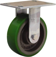 Hamilton - 6" Diam x 2" Wide x 7-1/2" OAH Top Plate Mount Rigid Caster - Polyurethane Mold onto Cast Iron Center, 900 Lb Capacity, Sealed Precision Ball Bearing, 4-1/2 x 6-1/4" Plate - Caliber Tooling