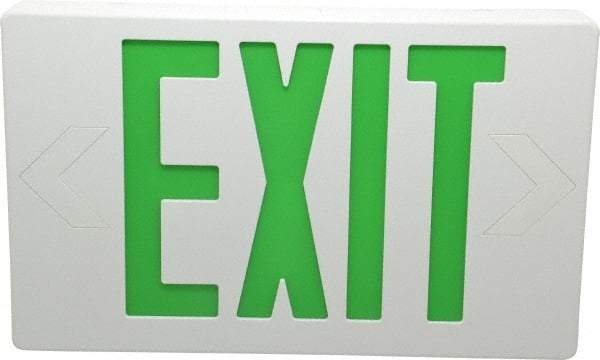 Mule - 1 Face, 5 Watt, White, Polycarbonate, LED, Illuminated Exit Sign - 120/277 VAC, Nickel Cadmium, Universal Mounted, 12 Inch Long x 1-1/2 Inch Wide x 7-1/2 Inch High - Caliber Tooling