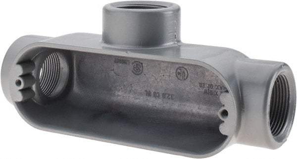 Thomas & Betts - T Body, 1-1/4" Trade, IMC, Rigid Aluminum Conduit Body - Oval, 7-7/8" OAL, 32 cc Capacity, Gray - Caliber Tooling