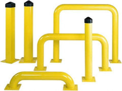 Eagle - 6-5/8" Diam x 42" High, Yellow Steel Bollard - 10" Wide x 10" Long Mounting Plate, 72 Lb - Caliber Tooling